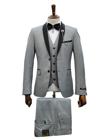 2 Button Shawl Lapel Silver Slim Fit Suit FF2SSX+V-1230