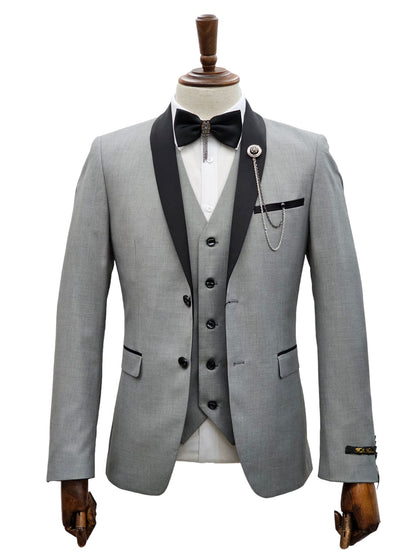 2 Button Shawl Lapel Silver Slim Fit Suit FF2SSX+V-1230